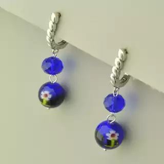 Сережки висюльки з англійським замком Лемпворк (скло, родій)