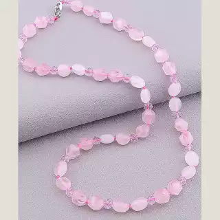 Намисто Рожевий кварц, Чеський кришталь 54 см