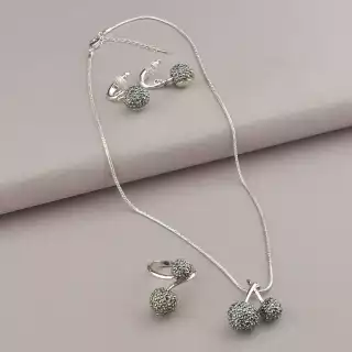 Набір Підвіска + Каблучка + Сережки Winniana Фіаніт 45 см. (родій)