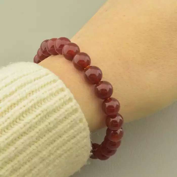 🏷️️ Браслет резинка сердолік (18 см, кульки, 8,5 мм) ss_104687
