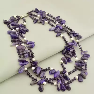 Намисто Аметист, Перли, Чеський кришталь 50 см