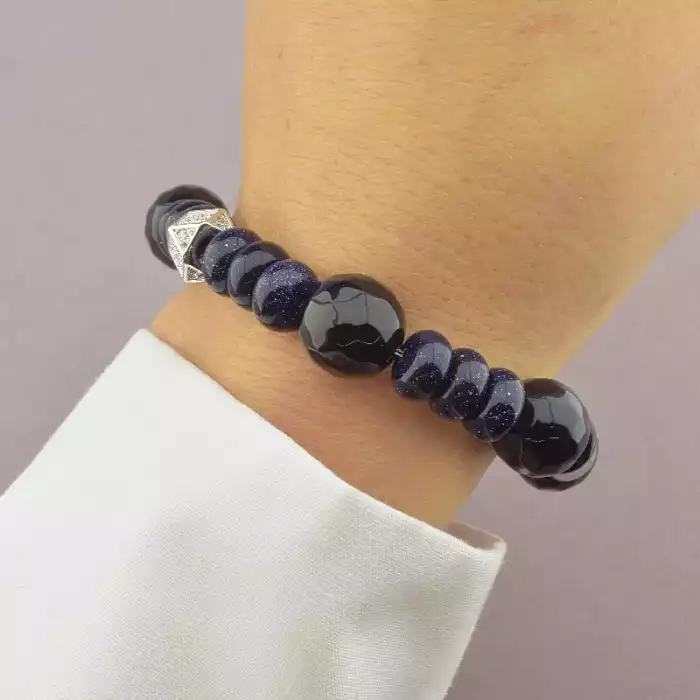 🏷️️ Браслет з карабіном Агат, Каїрська ніч 18 см ss_81338