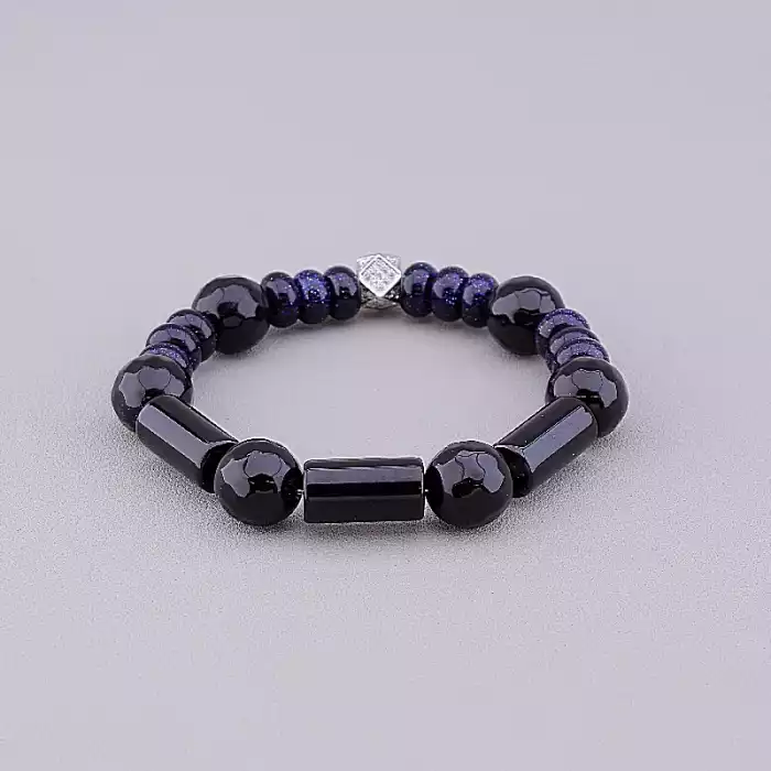 🏷️️ Браслет з карабіном Агат, Каїрська ніч 18 см ss_81338