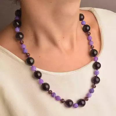 🏷️️ Намисто Аметист, Агат, Чеський кришталь 51 см. F-91123