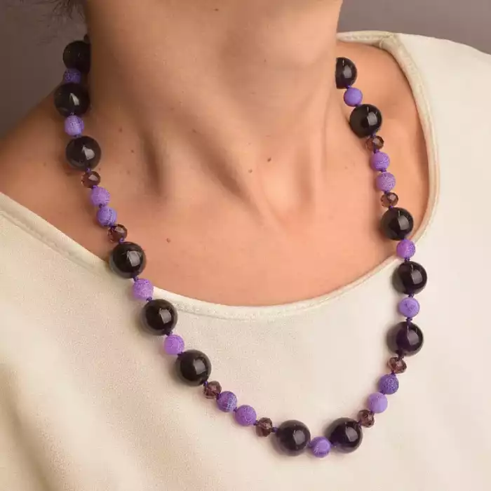 🏷️️ Намисто Аметист, Агат, Чеський кришталь 51 см. ss_91123