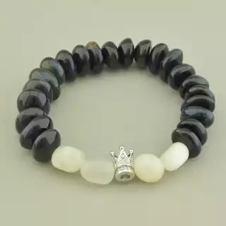 Браслет резинка Соколине око, Місячний камінь 18 см.