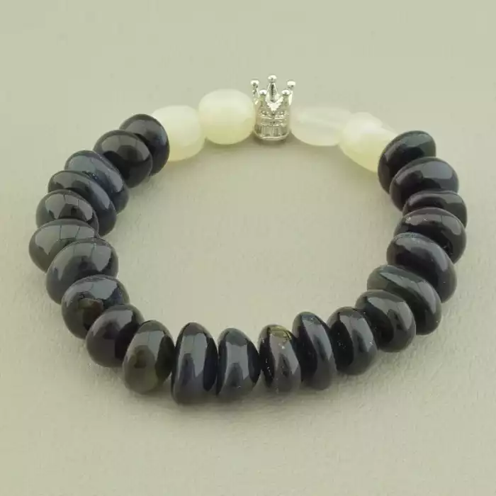 🏷️️ Браслет резинка Соколине око, Місячний камінь 18 см. ss_98605