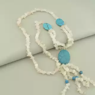 Намисто Рожевий кварц, Бірюза 70 см.