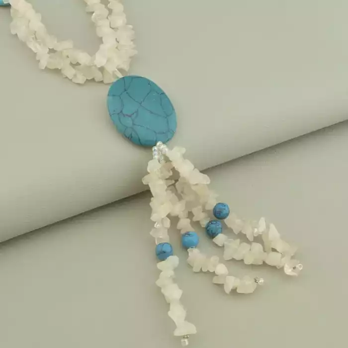 🏷️️ Намисто Рожевий кварц, Бірюза 70 см. ss_99614