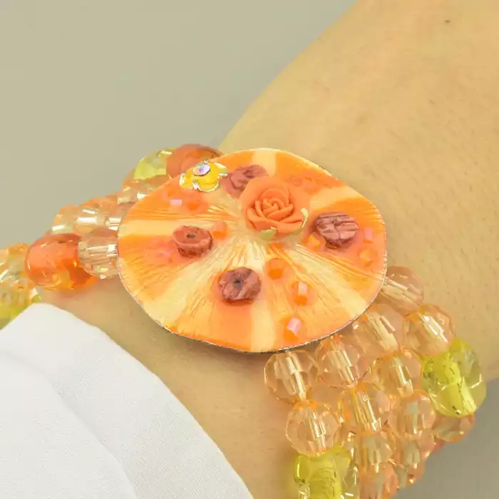 🏷️️ Браслет резинка Фіаніт, Полімерна глина 18 см. ss_99827