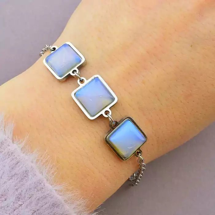 🏷️️ Браслет з карабіном Місячний камінь 19 см ss_50506