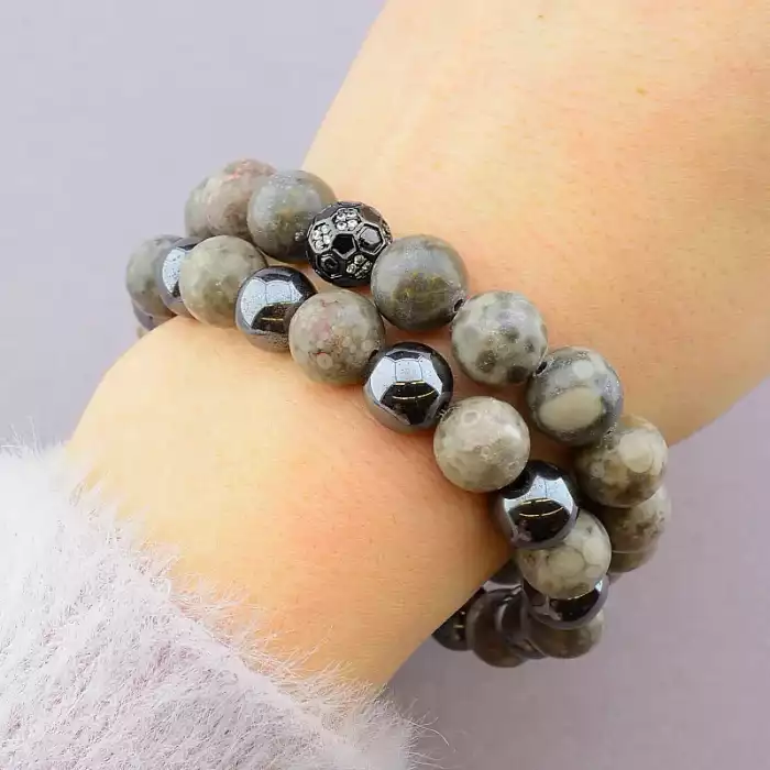 🏷️️ Браслет резинка Яшма, Гематит 20 см ss_78013