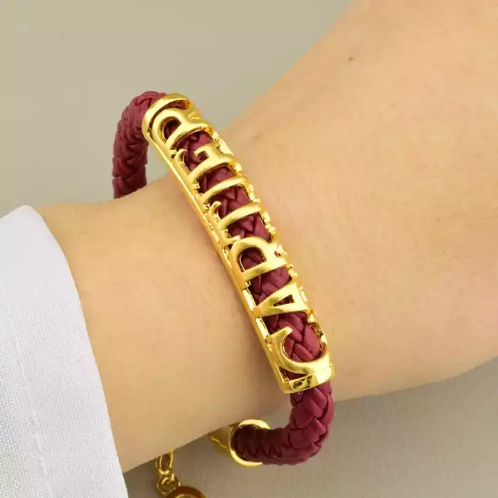 🏷️️ Браслет з карабіном Fashion бордовий (позолота лимонна), 19 см ss_104588