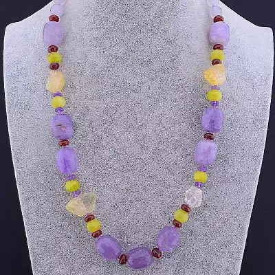 🏷️️ Намисто Аметист, Цитрин, Жадеит 62 см F-57826