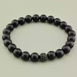 Браслет з турмаліну (19 см, на резинці, чорні камені в формі кульки)