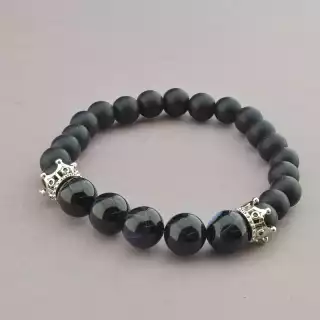 Браслет резинка Агат, Шунгіт 19 см.