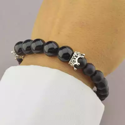 🏷️️ Браслет резинка Агат, Шунгіт 19 см. F-89876