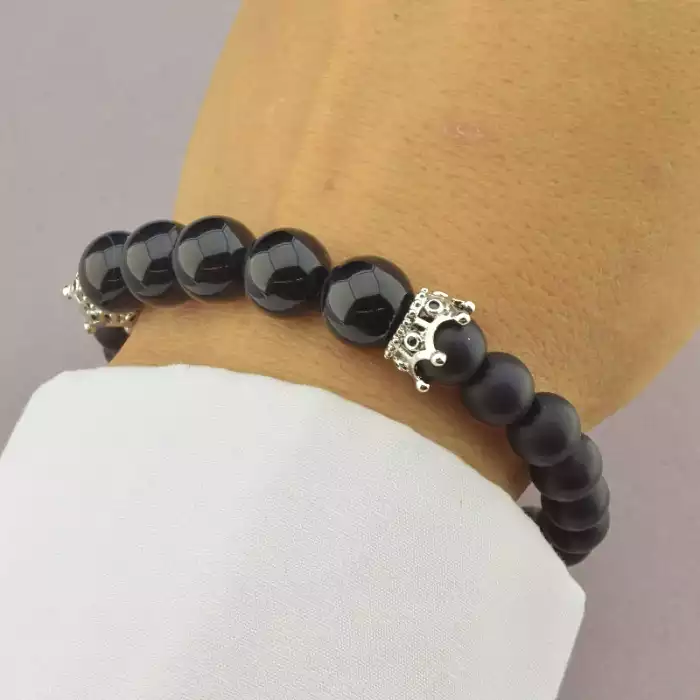 🏷️️ Браслет резинка Агат, Шунгіт 19 см. ss_89876