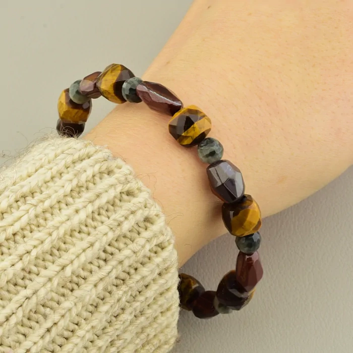 🏷️️ Браслет Тигрове око та Орлинне око (19 см, в формі грані, без замка, резинка) ss_104888