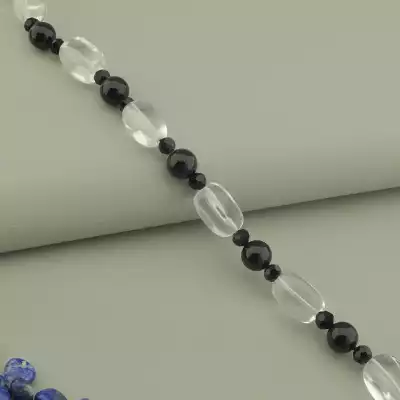 🏷️️ Намисто лазуріт агат гірський кришталь (80 см, без замку, синій, чорний, кришталевий) F-105195