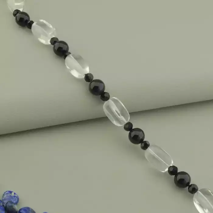 🏷️️ Намисто лазуріт агат гірський кришталь (80 см, без замку, синій, чорний, кришталевий) ss_105195