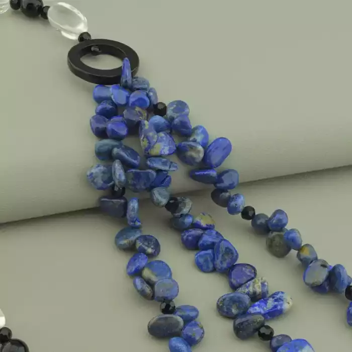 🏷️️ Намисто лазуріт агат гірський кришталь (80 см, без замку, синій, чорний, кришталевий) ss_105195