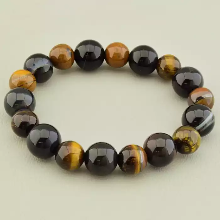 🏷️️ Браслет на резинці Агат, Тигрове око 17 см F-105706