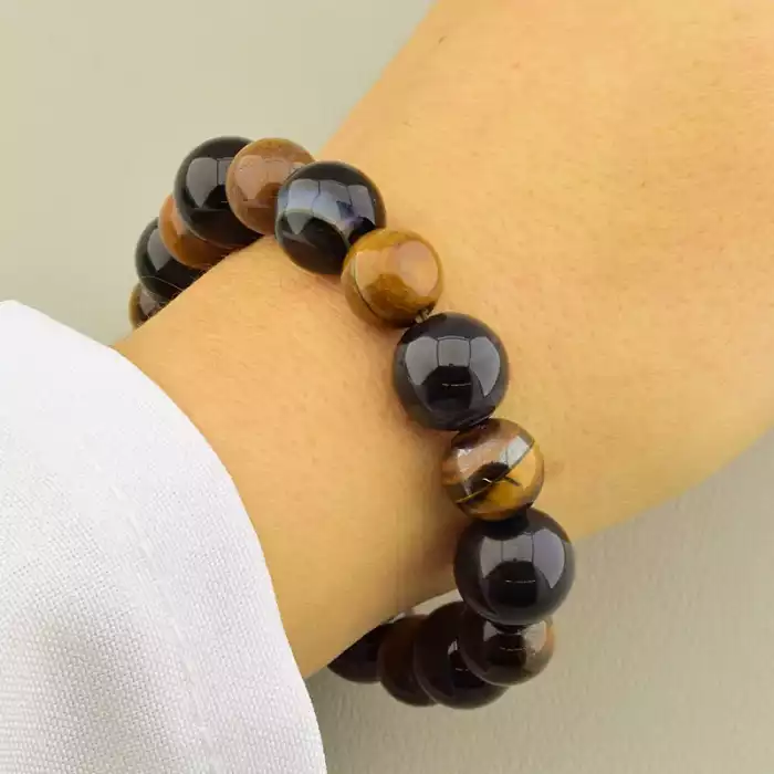 🏷️️ Браслет на резинці Агат, Тигрове око 17 см F-105706