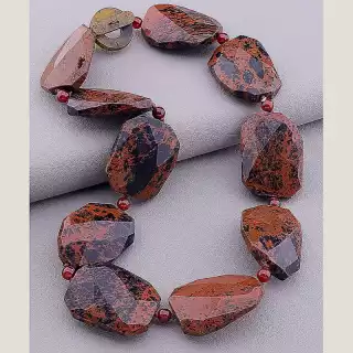 Намисто Обсідіан, Сердолік 48 см