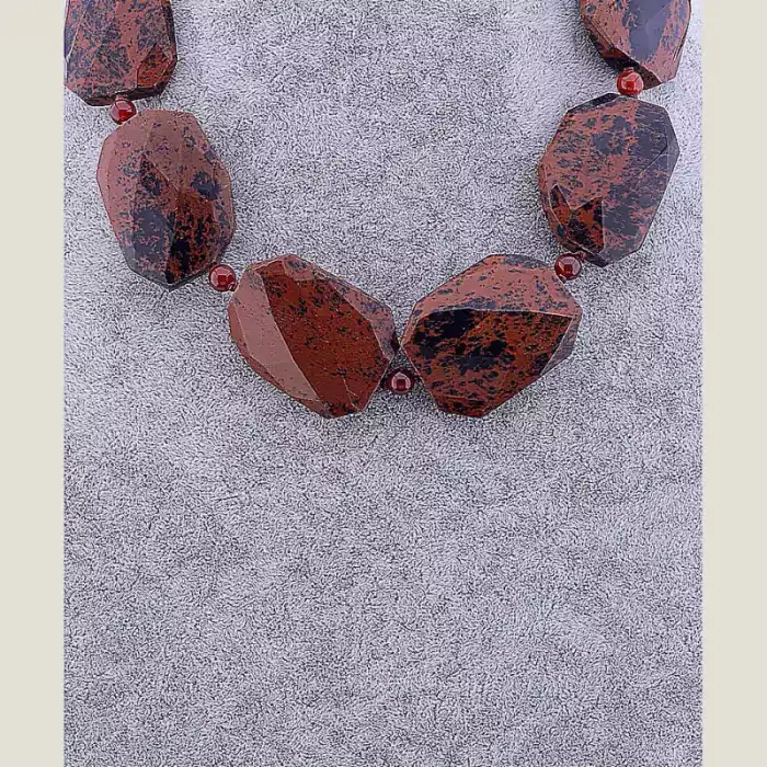 🏷️️ Намисто Обсідіан, Сердолік 48 см ss_59052