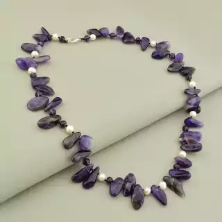 Намисто Аметист, Перли, Чеський кришталь для вечірнього образу 51 см