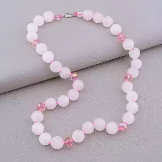 Намисто Рожевий кварц, Чеський кришталь 52 см