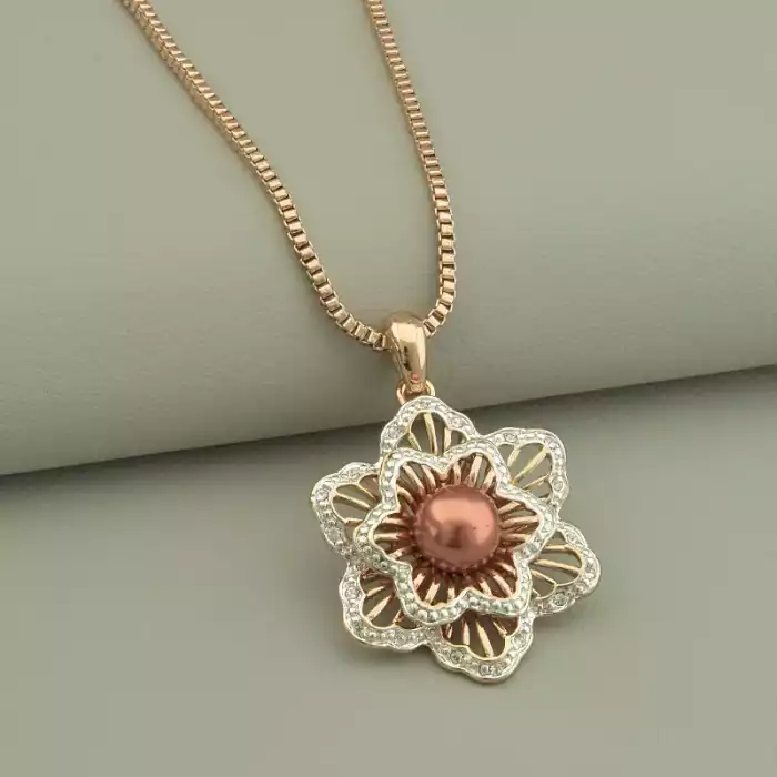 🏷️️ Підвіска + Сережки Abella 45 см. (позолота 18к (рожева)) ss_92524