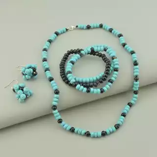 Намисто + Браслет + Сережки Бірюза, Агат 48 см