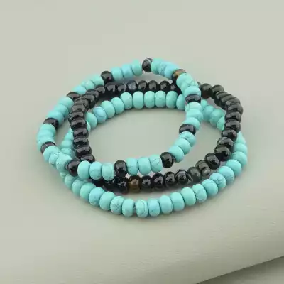 🏷️️ Намисто + Браслет + Сережки Бірюза, Агат 48 см F-76408