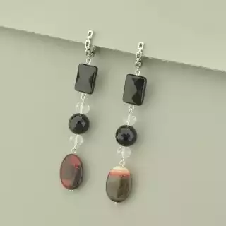 Сережки довгі англійський замок Агат (родій)