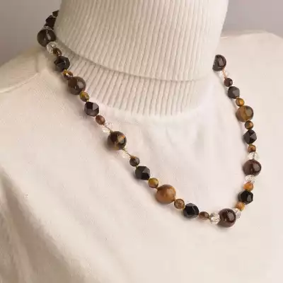 🏷️️ Намисто Бичаче око, Тигрове око, Агат 52 см. F-94497