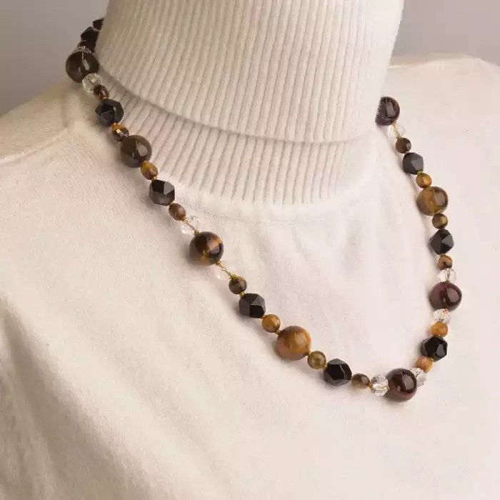 🏷️️ Намисто Бичаче око, Тигрове око, Агат 52 см. ss_94497