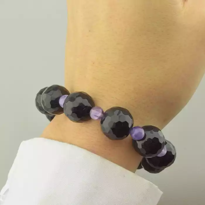 🏷️️ Браслет резинка Агат, Аметист 19 см. ss_94900