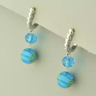 Сережки довгі з англійським замком Лемпворк (скло, родій)