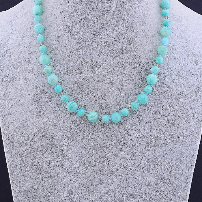 🏷️️ Намисто Амазонит, Чеський кришталь 48 см ss_77813