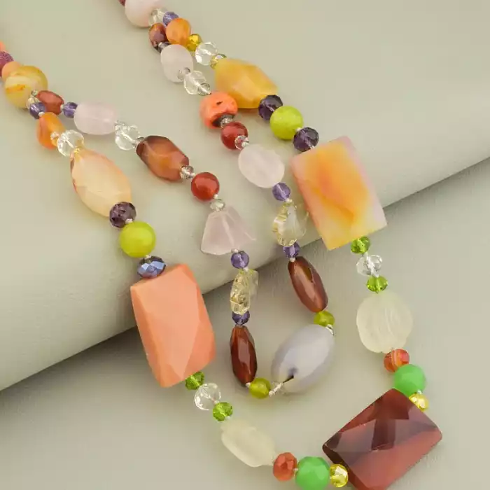 🏷️️ Намисто Агат, Сердолік, Жадеїт (60 см, карабін, різнокольорові натуральні камені) ss_104989