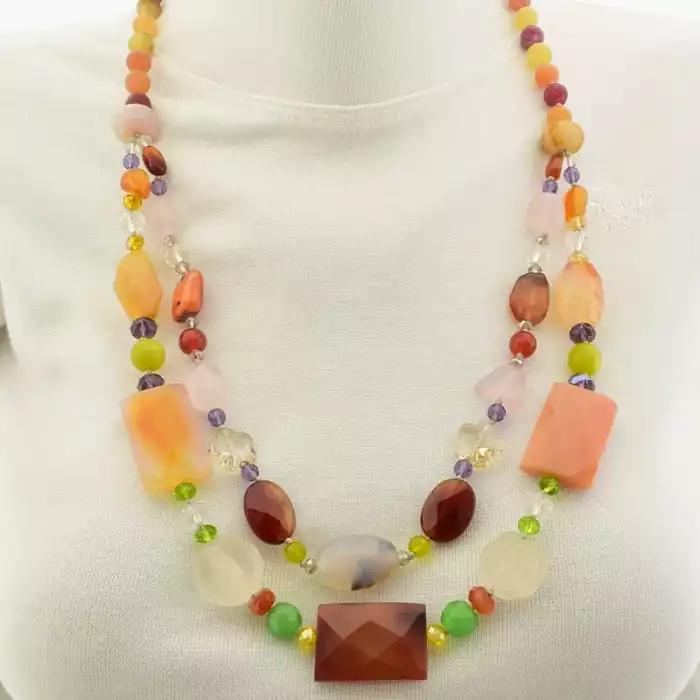🏷️️ Намисто Агат, Сердолік, Жадеїт (60 см, карабін, різнокольорові натуральні камені) ss_104989