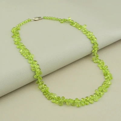 Намисто перидот (43 см, з карабіном, сталь, 7х6 мм, грань, кулька, зелений, срібний)