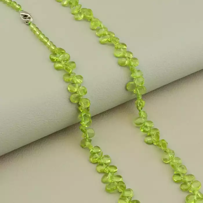 🏷️️ Намисто перидот (43 см, з карабіном, сталь, 7х6 мм, грань, кулька, зелений, срібний) ss_105403