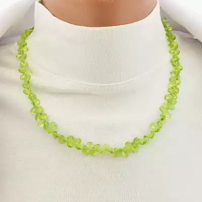 🏷️️ Намисто перидот (43 см, з карабіном, сталь, 7х6 мм, грань, кулька, зелений, срібний) F-105403