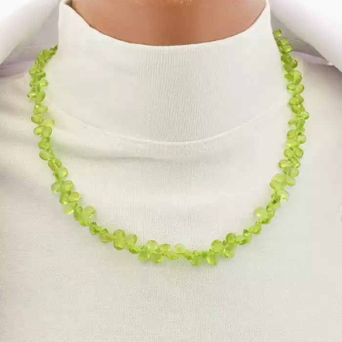 🏷️️ Намисто перидот (43 см, з карабіном, сталь, 7х6 мм, грань, кулька, зелений, срібний) ss_105403