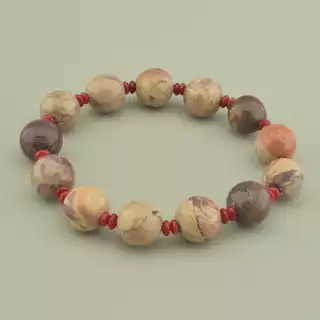 Браслет резинка Яшма, Корал 18 см.