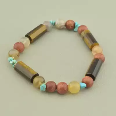 🏷️️ Браслет резинка Тигрове око, Золотий Пісок, Агат 18 см. F-98607