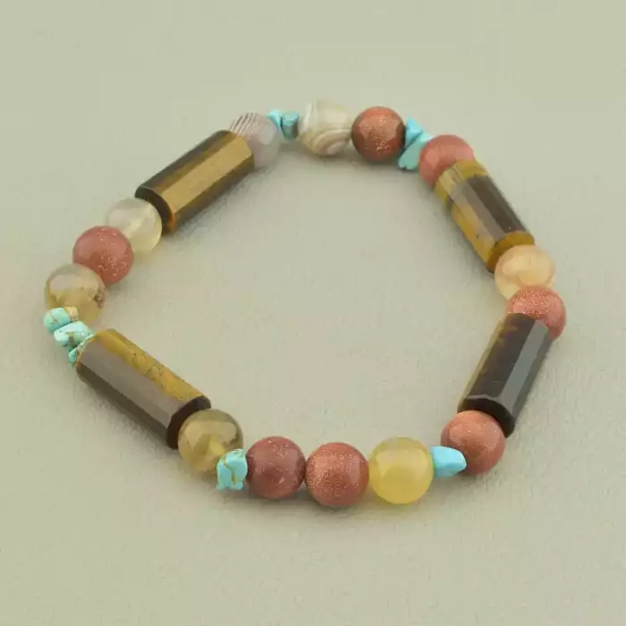 🏷️️ Браслет резинка Тигрове око, Золотий Пісок, Агат 18 см. ss_98607